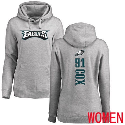 Women Philadelphia Eagles #91 Fletcher Cox Ash Backer NFL Pullover Hoodie Sweatshirts->nfl t-shirts->Sports Accessory